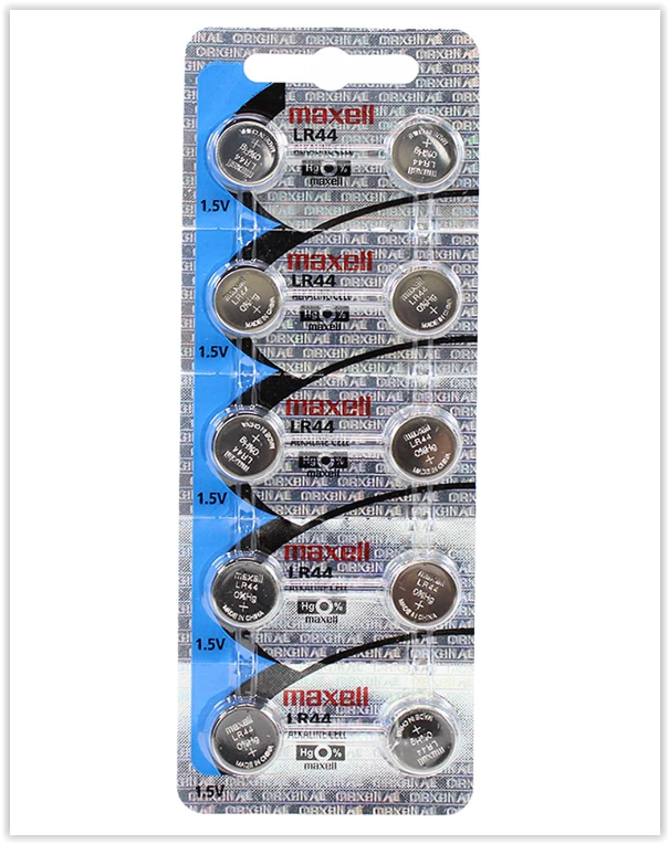 Maxell, LR44 1.55v Alkaline battery - Card of 10