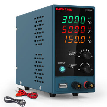 HANMATEK HM305 Direct Current Power Supply Dual USB Output 0-30V 0-5A Precision Control Compact Design High-Efficiency Charging