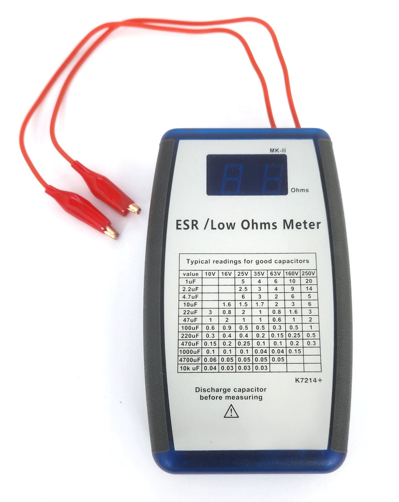 Tablular Blue ESR/Low Ohms Meter, 0.01 Ohm to 99 Ohm for >1uF Electrolytics