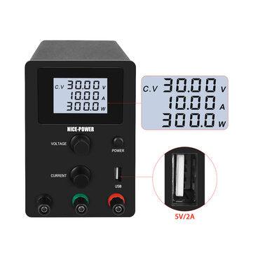 NICE-POWER R-SPS-D 3010D Power Supply 0-30V 0-10A Four-Digit Display USB 5V2A LCD Screen Low Ripple Compact Design