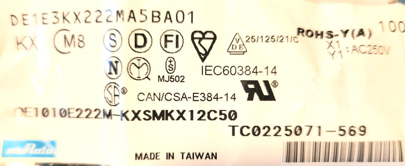 2.2nF ±20%, 250VAC Safety Standard Certified HV Disc Ceramic Capacitor