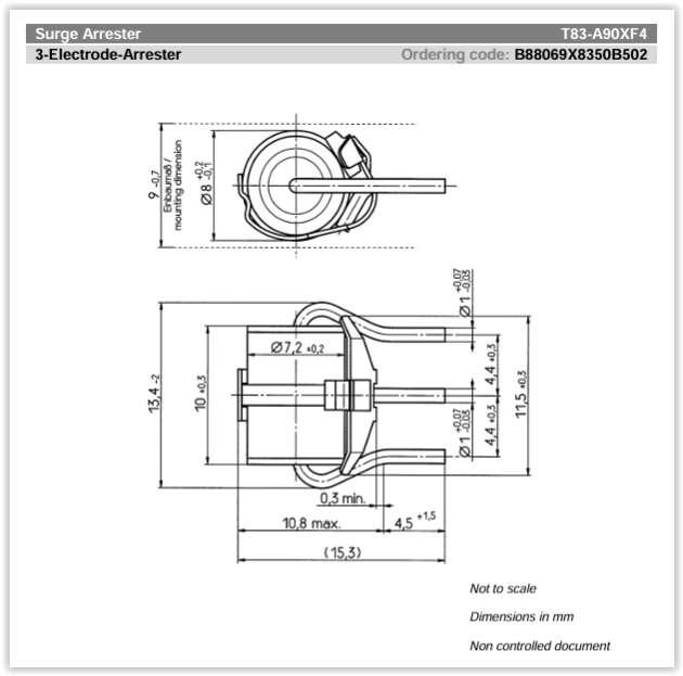 Gas Discharge Tube 90V, 10KA Surge Arrestor