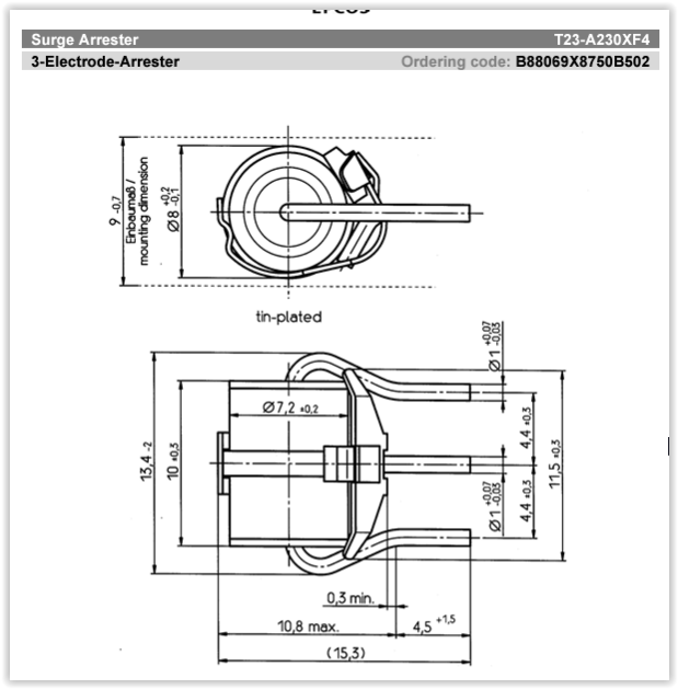 Gas Discharge Tube 230V, 20KA Surge Arrestor