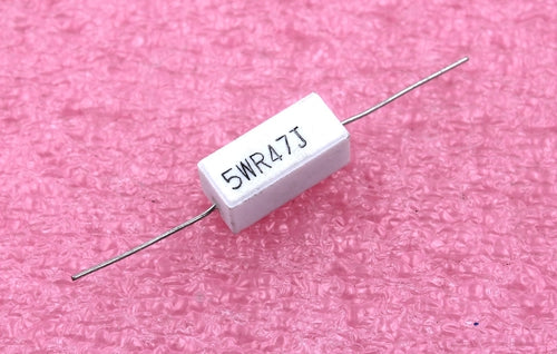 Axial Power Cement Resistor, 0.47 Ohm, +/-5%,, 5 Watt, 7/8" long